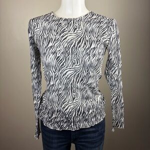 Hanky Panky Black and White Zebra Animal Print Y2K Sheer Sexy Long Sleeve Top